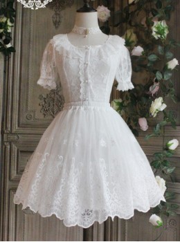 The Poetry Of Roses Series White Daily Lace Yarn Skirt Embroidered Classic Lolita Short Petticoat