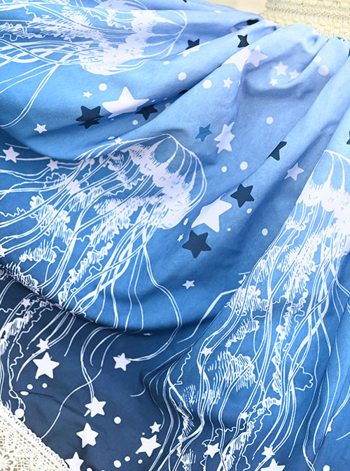 Blue Star Deep-sea Jellyfish Printing Lace Sweet Lolita Skirt