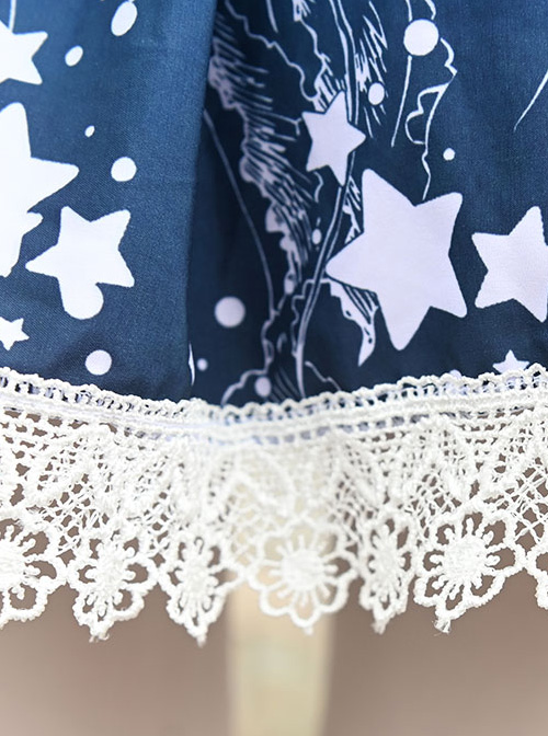 Blue Star Deep-sea Jellyfish Printing Lace Sweet Lolita Skirt