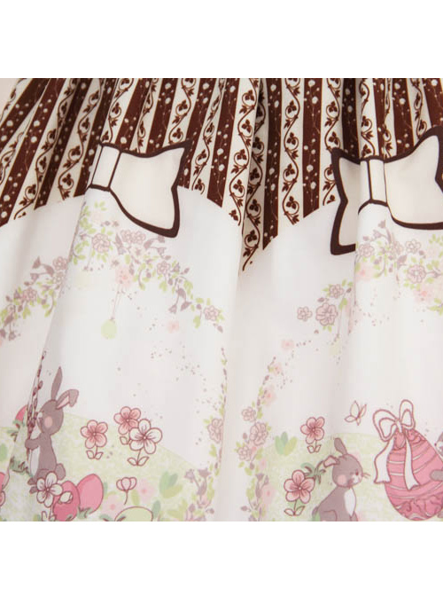 Easter Bunnys And Easter Eggs Printing Brown Stripes Sweet Lolita Skirt