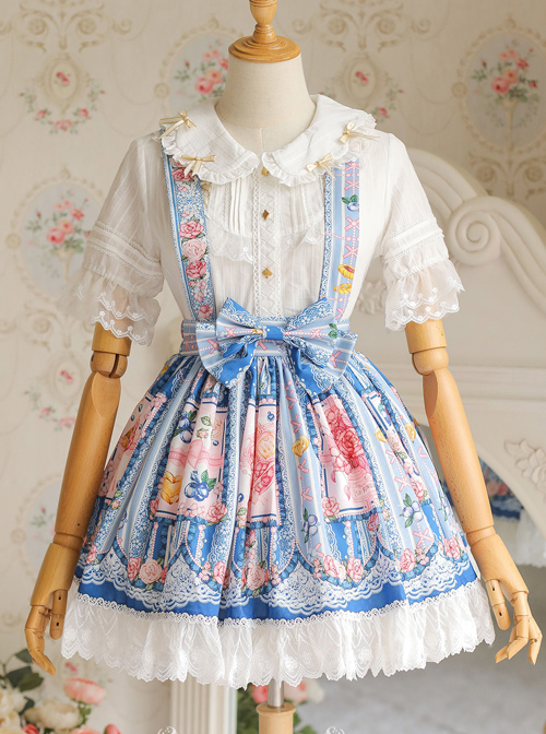 Blueberry Berry Series Bowknot Daily Suspenders Sweet Lolita Skirt