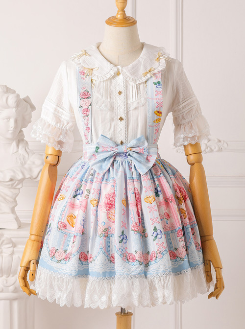 Blueberry Berry Series Bowknot Daily Suspenders Sweet Lolita Skirt