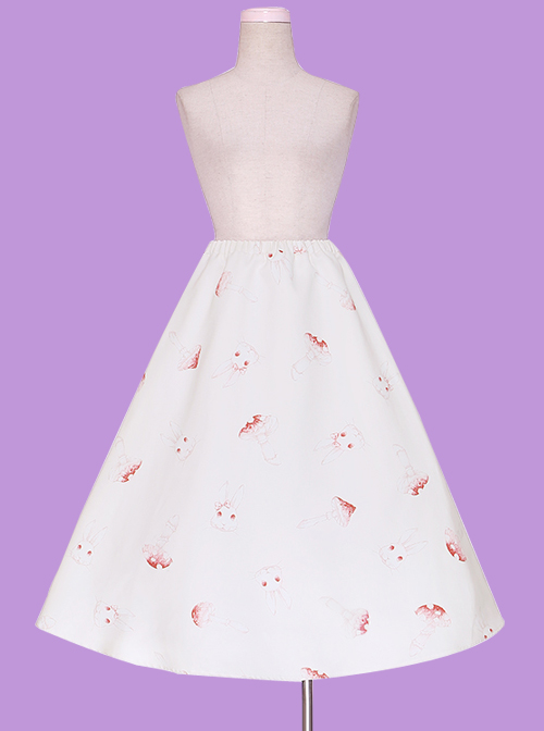 Mushroom Rabbit Series Printing Sweet Lolita Apricot Long Skirt
