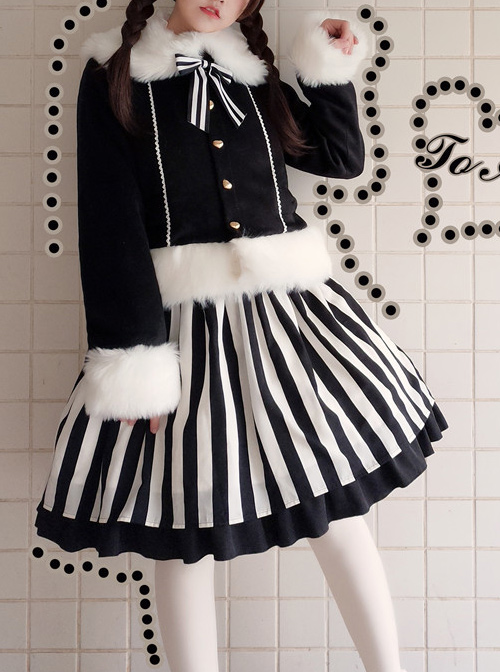 Lazy Kitten Series Black White Stripes Sweet Lolita Sling Skirt