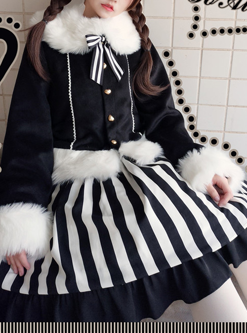 Lazy Kitten Series Black White Stripes Sweet Lolita Sling Skirt