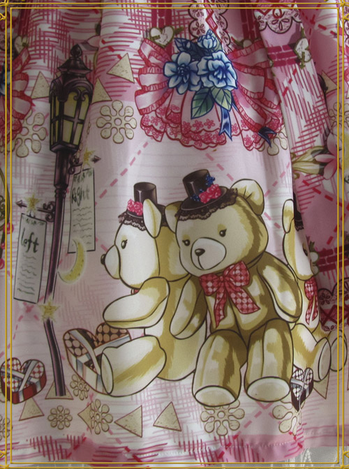 Cute Little Bears Printing Sk High Waist Sweet Lolita Medium-length Skirt