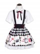 Sweet Lolita Embroidery White Short Sleeves Shirt And Poker Printing Sling Skirt Set