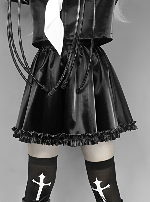 Gothic Black PU Soft Leather Frill Skirt