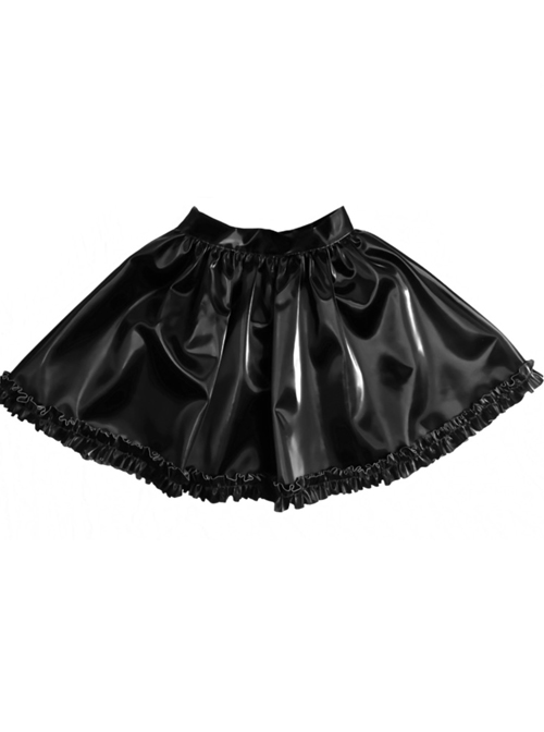 Gothic Black PU Soft Leather Frill Skirt