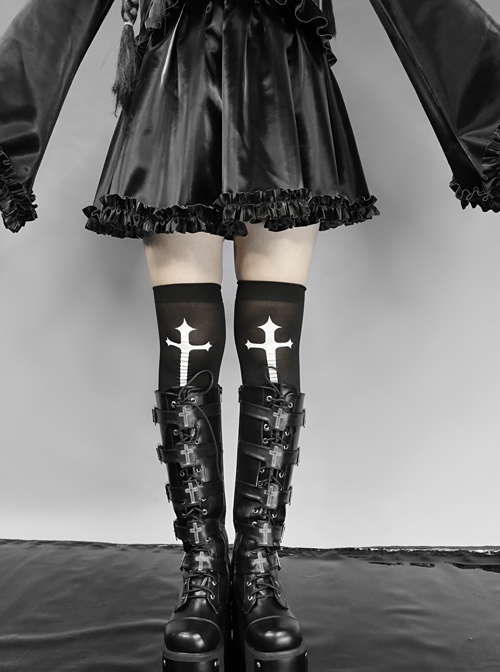 Gothic Black PU Soft Leather Frill Skirt