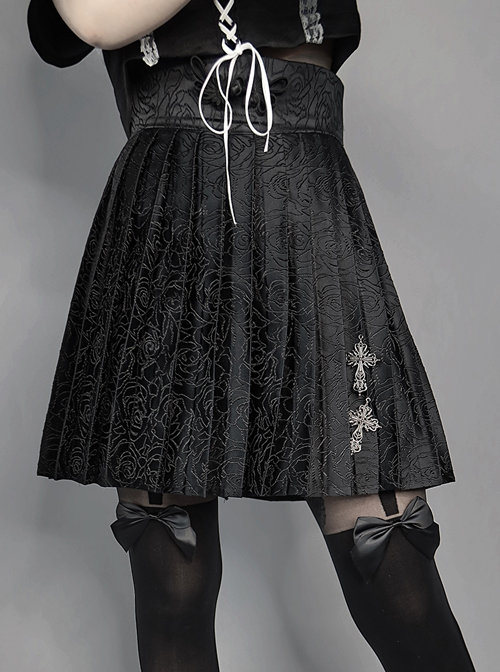 Darkness Feast Series Black Rose Jacquard Gothic High Waist Skirt