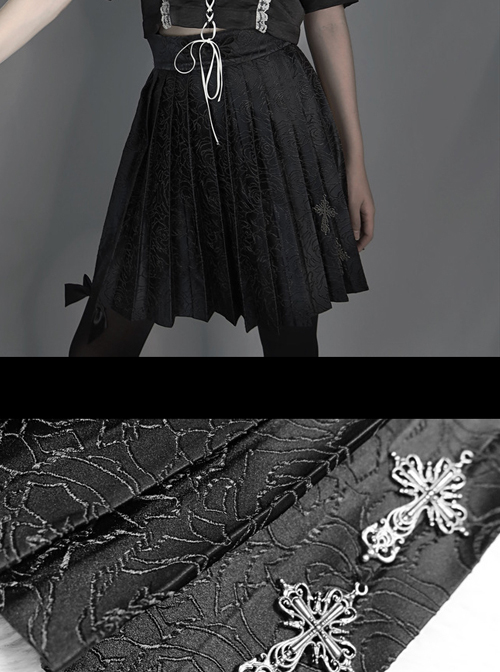 Darkness Feast Series Black Rose Jacquard Gothic High Waist Skirt