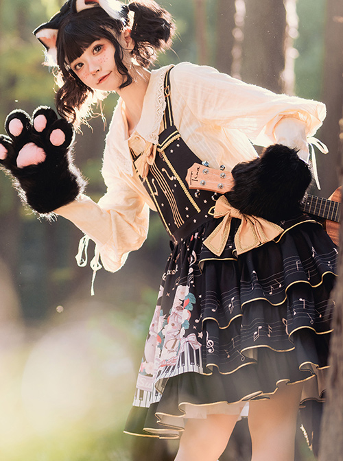 Small Forest Series Cute Bear Printing Sweet Lolita Shoulder Straps Skirt