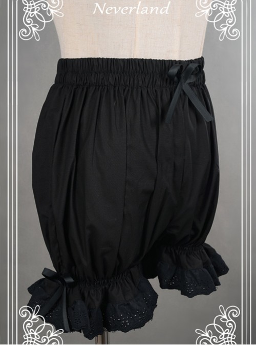 Cotton Black Lace Bowknot Lolita Bloomers