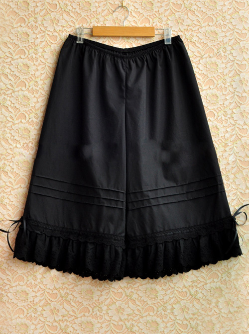 Accordion Pleats Lace Wide-leg Black Lolita Bloomers