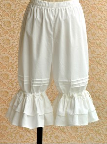 Pure Cotton White Double-deck Flounced Wide-leg Lolita Bloomers