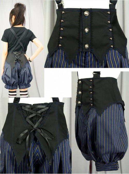 Shibuya Bloodsucker Bat Earl Dark Blue Stripes Harajuku Style Punk Lolita Bloomers