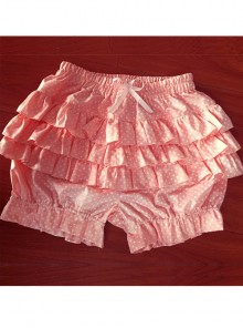 Cute White Wave Points Pink Bowknot Sweet Lolita Bloomers