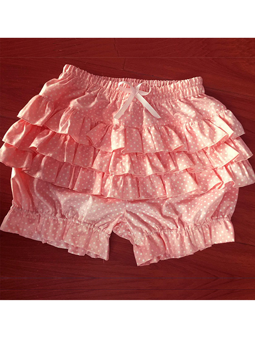 Cute White Wave Points Pink Bowknot Sweet Lolita Bloomers