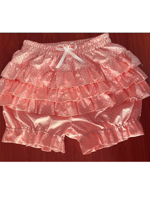 Cute White Wave Points Pink Bowknot Sweet Lolita Bloomers