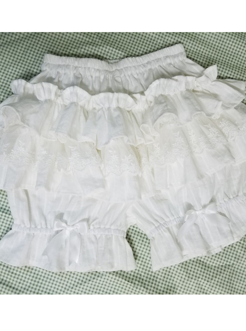 Milky White Pure Cotton Lace Multi-storey Lolita Pumpkin Pants
