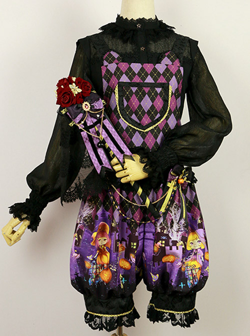 Halloween Trick Or Treat Cat Gothic Prince Lolita Purple Sling Pants