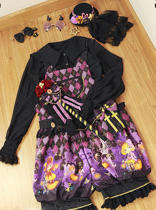 Halloween Trick Or Treat Cat Gothic Prince Lolita Purple Sling Pants