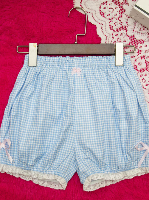 Cute Plaid Printing White Lace Sweet Lolita Short Bloomers