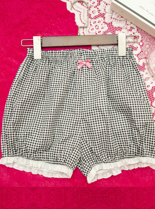 Cute Plaid Printing White Lace Sweet Lolita Short Bloomers