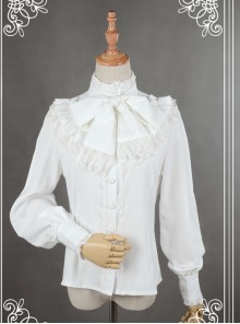 Neverland White High Collar Bowknot Lantern Sleeve Lolita Blouse