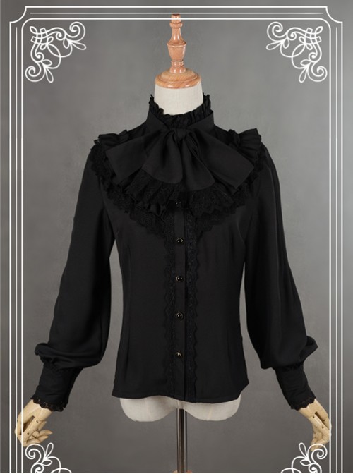 Black High Collar Bowknot Lantern Sleeve Lolita Blouse