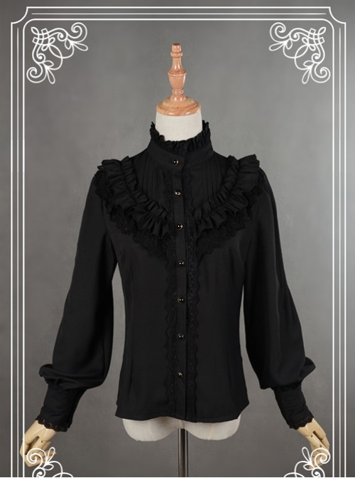 Black High Collar Bowknot Lantern Sleeve Lolita Blouse