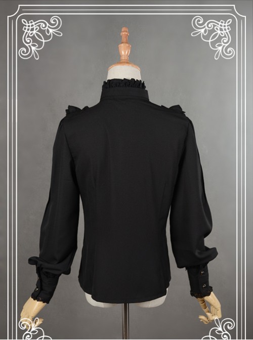 Black High Collar Bowknot Lantern Sleeve Lolita Blouse