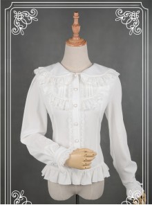 White Lace Lapel Chiffon Long-sleeved Lolita Blouse