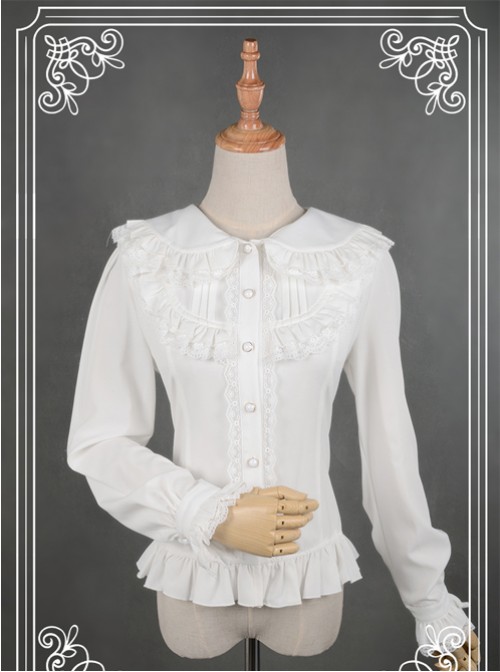 White Lace Lapel Chiffon Long-sleeved Lolita Blouse