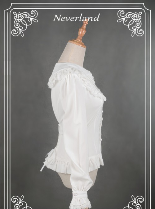 White Lace Lapel Chiffon Long-sleeved Lolita Blouse