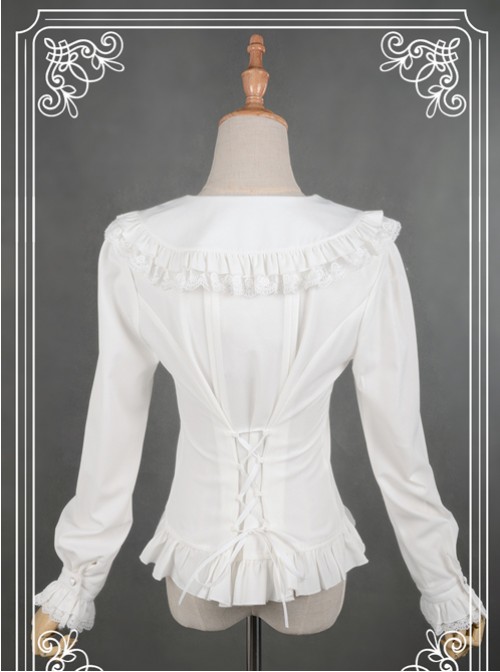 White Lace Lapel Chiffon Long-sleeved Lolita Blouse