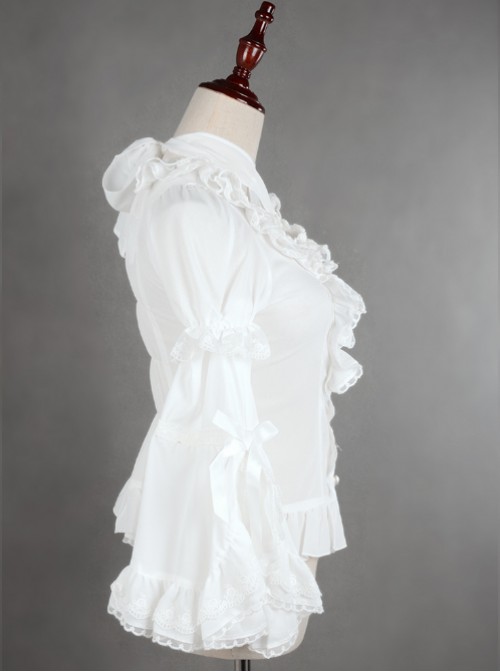 White Lace Short Sleeve And Flare Sleeve Lolita Hang The neck Blouse