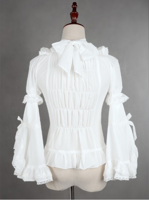 White Lace Short Sleeve And Flare Sleeve Lolita Hang The neck Blouse