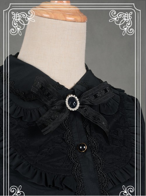 Black Retro Mercerized Cotton Lace Flare Sleeve Lolita Blouse