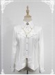 White Long Sleeve Cotton Stand Collar Bead Chain Lolita Blouse