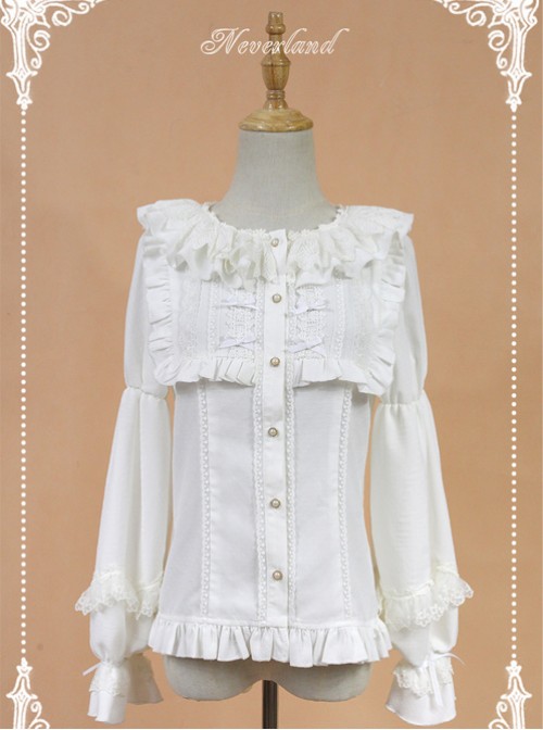 White Doll Collar Lantern Sleeve Bowknot Lolita Blouse