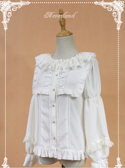 White Doll Collar Lantern Sleeve Bowknot Lolita Blouse