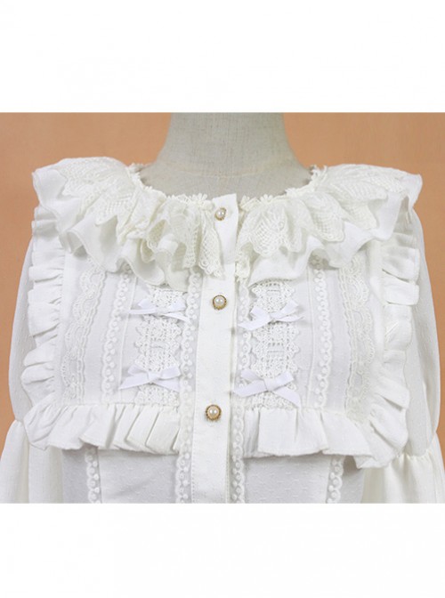 White Doll Collar Lantern Sleeve Bowknot Lolita Blouse