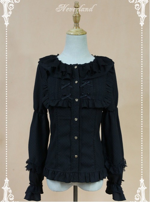 Black Doll Collar Lantern Sleeve Bowknot Lolita Blouse