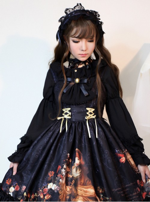 Black Doll Collar Lantern Sleeve Bowknot Lolita Blouse