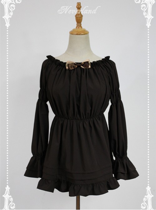 Chocolate Flare Sleeve Long Sleeve Bowknot Lolita Blouse