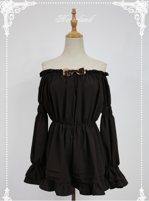 Chocolate Flare Sleeve Long Sleeve Bowknot Lolita Blouse