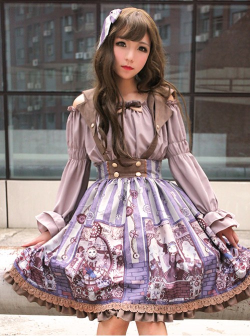 Smoke-grey Flare Sleeve Long Sleeve Bowknot Lolita Blouse