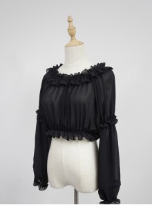 Black Round Collar Agaric Laces Bottoming Shirt Lolita Blouse